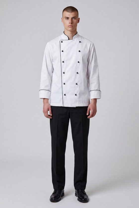 Chaqueta de chef blanca de doble botonadura para gastronomía